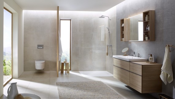 Série de salle de bains Geberit iCon avec Sigma50 en aspect béton