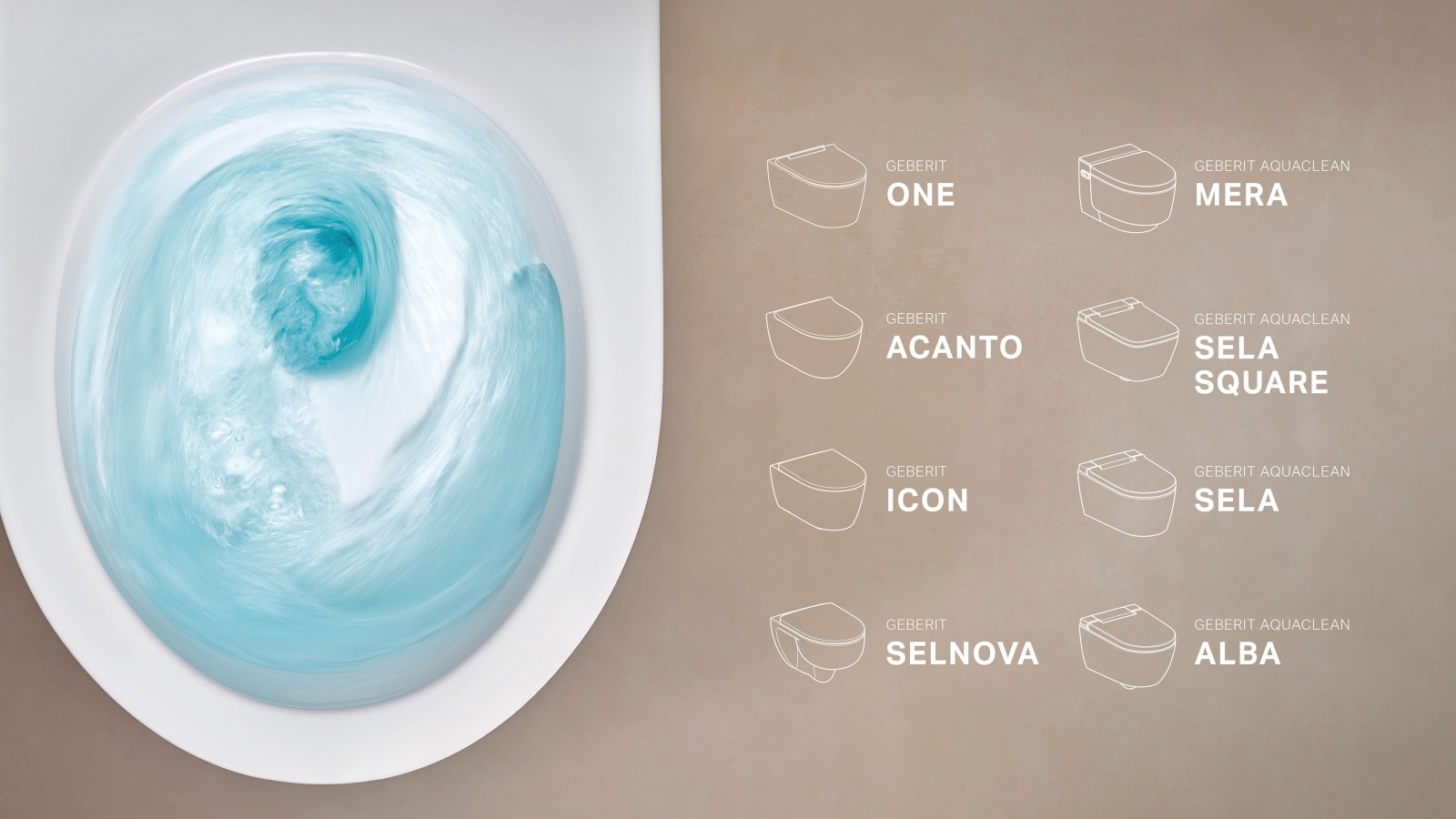 Assortiment van wc's met Geberit TurboFlush spoeltechnologie