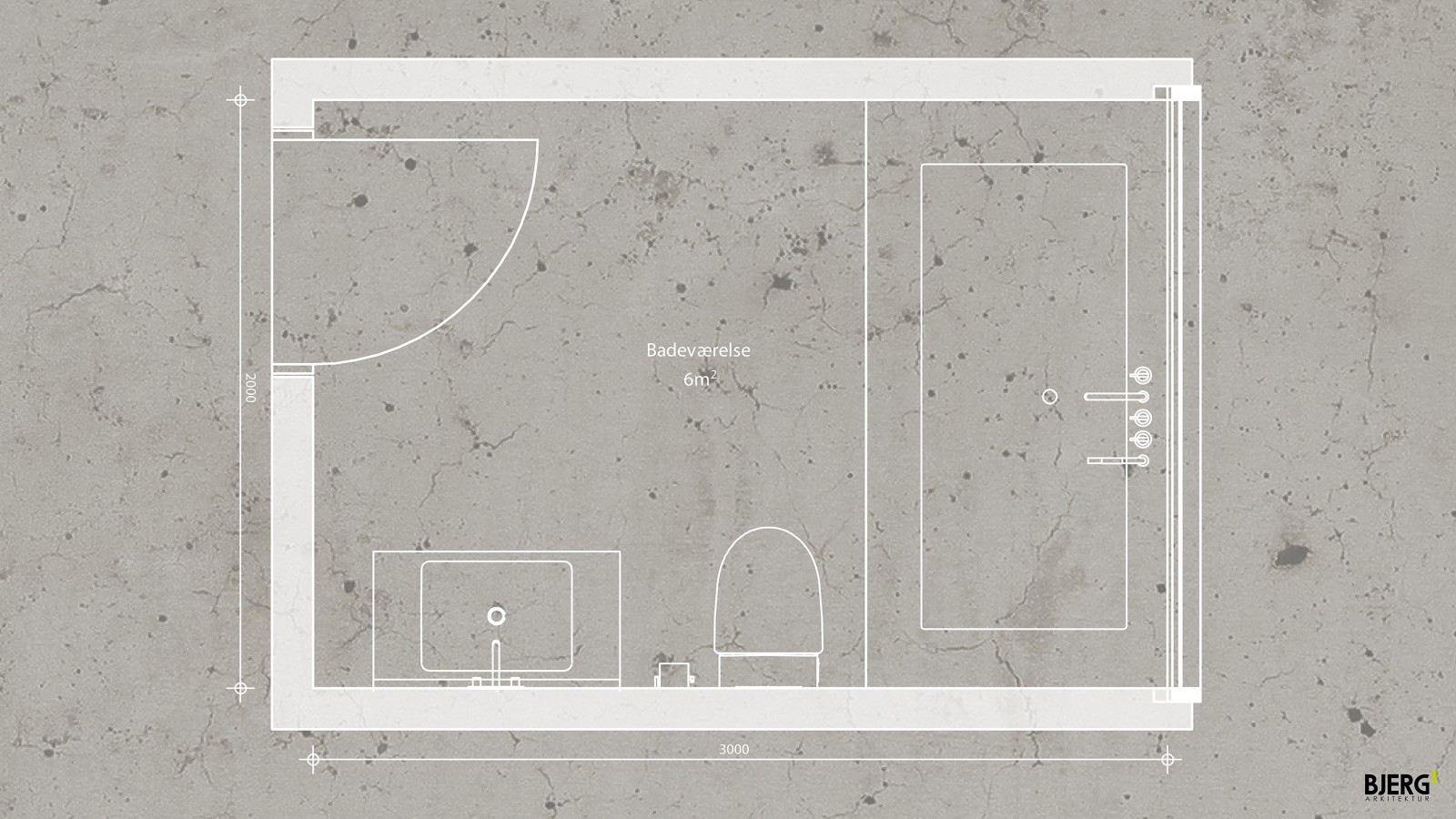 Plan de la salle de bains de 6 m² de BJERG Arkitektur (© Bjerg Arkitektur) Plan de la salle de bains de 6 m² de BJERG Arkitektur (© Bjerg Arkitektur)