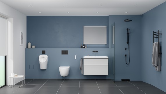 Salles de bains avec urinoir, WC, lavabo en douche Salles de bains avec urinoir, WC, lavabo en douche