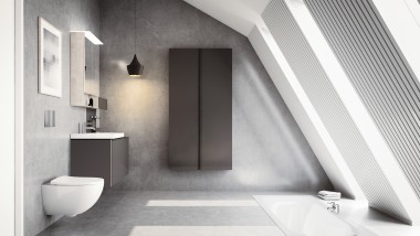 Moderne badkamer met schuine daken en Acanto badkamermeubels