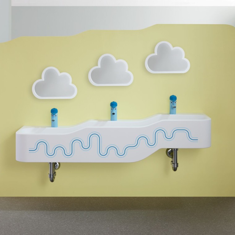 Geberit Bambini speel- en wasruimte in oceaanblauw en lichtblauw Geberit Bambini speel- en wasruimte in oceaanblauw en lichtblauw