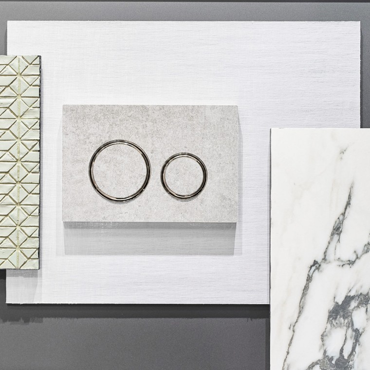 La plaque de déclenchement Sigma21 aspect béton avec anneaux design chromés