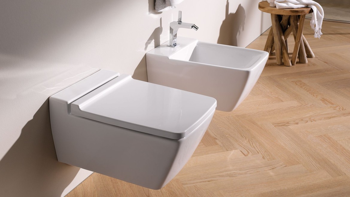 Geberit Xeno²-badkamerserie met WC en bidet zonder overloop, met clou