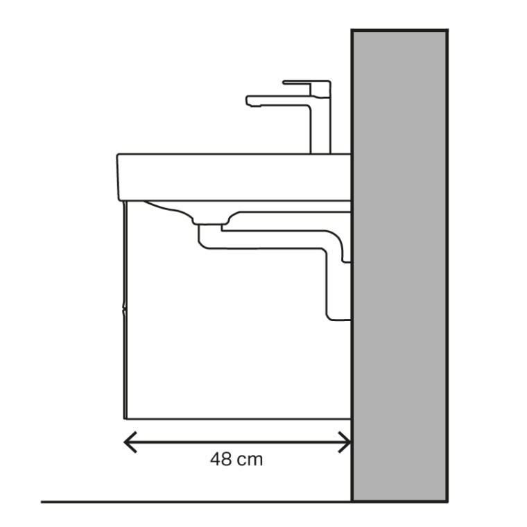 Wastafel afgebeeld voor verticale afvoer Wastafel afgebeeld voor verticale afvoer