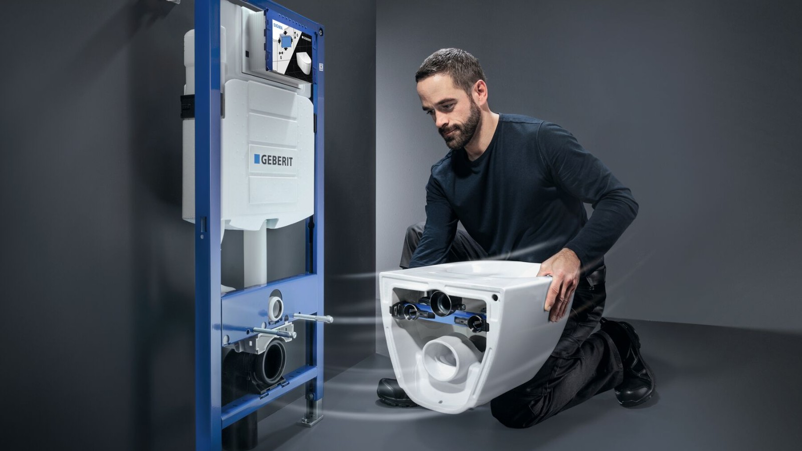 Wc-systeem voor de installateur, bestaande uit Geberit Sigma inbouwspoelreservoir en Geberit Acanto wc. Wc-systeem voor de installateur, bestaande uit Geberit Sigma inbouwspoelreservoir en Geberit Acanto wc.