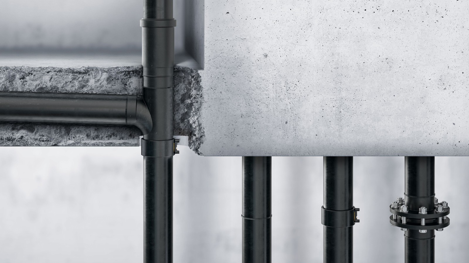 Geberit PE buizen en fittingen worden gelast en kunnen in beton worden gelegd Geberit PE buizen en fittingen worden gelast en kunnen in beton worden gelegd