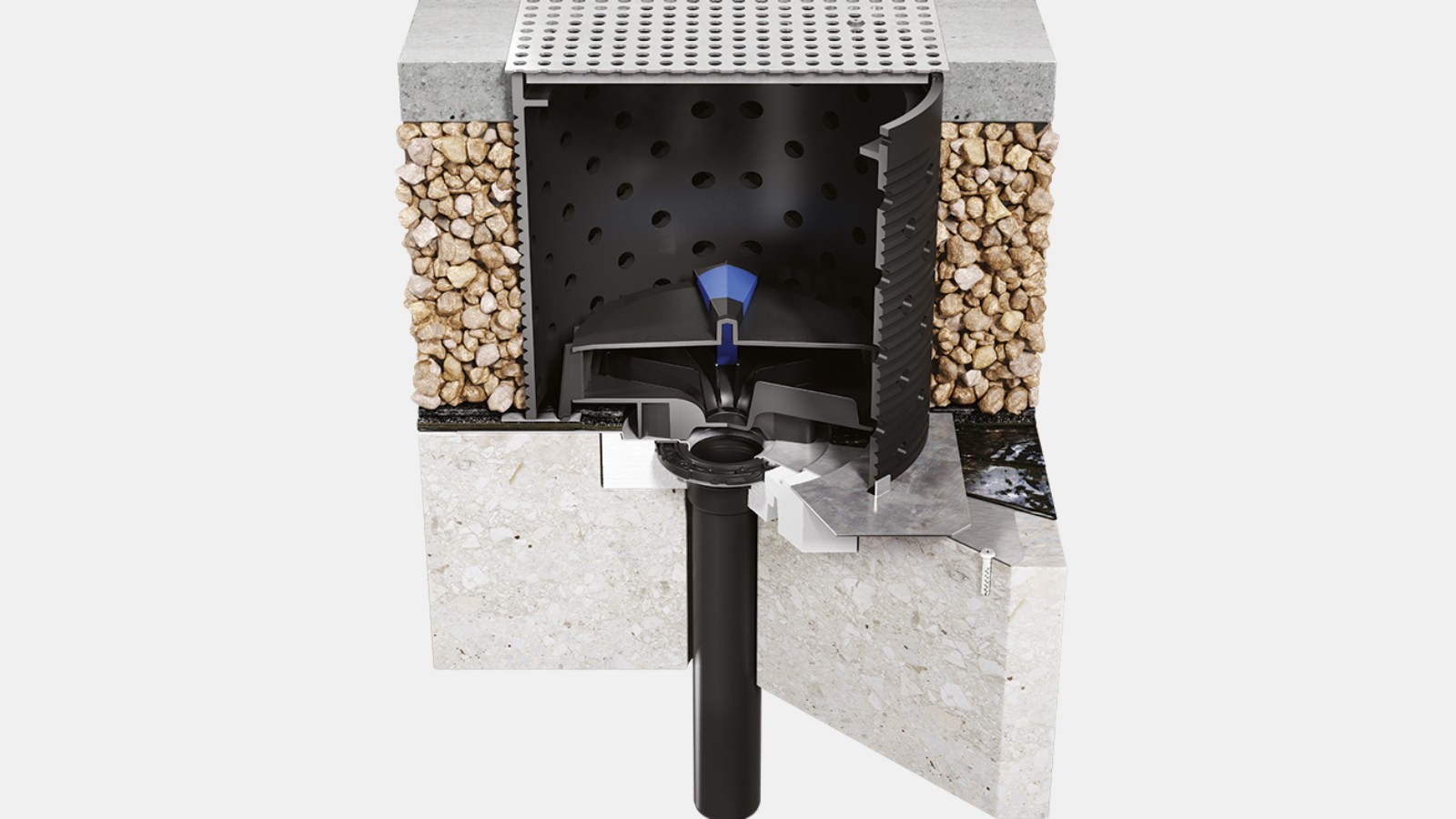 Système Geberit Pluvia installé de manière « praticable » avec un kit Système Geberit Pluvia installé de manière « praticable » avec un kit