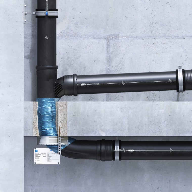 Geberit Silent-Pro SuperTube : installation en applique de la manchette coupe-feu (en U) Geberit Silent-Pro SuperTube : installation en applique de la manchette coupe-feu (en U)