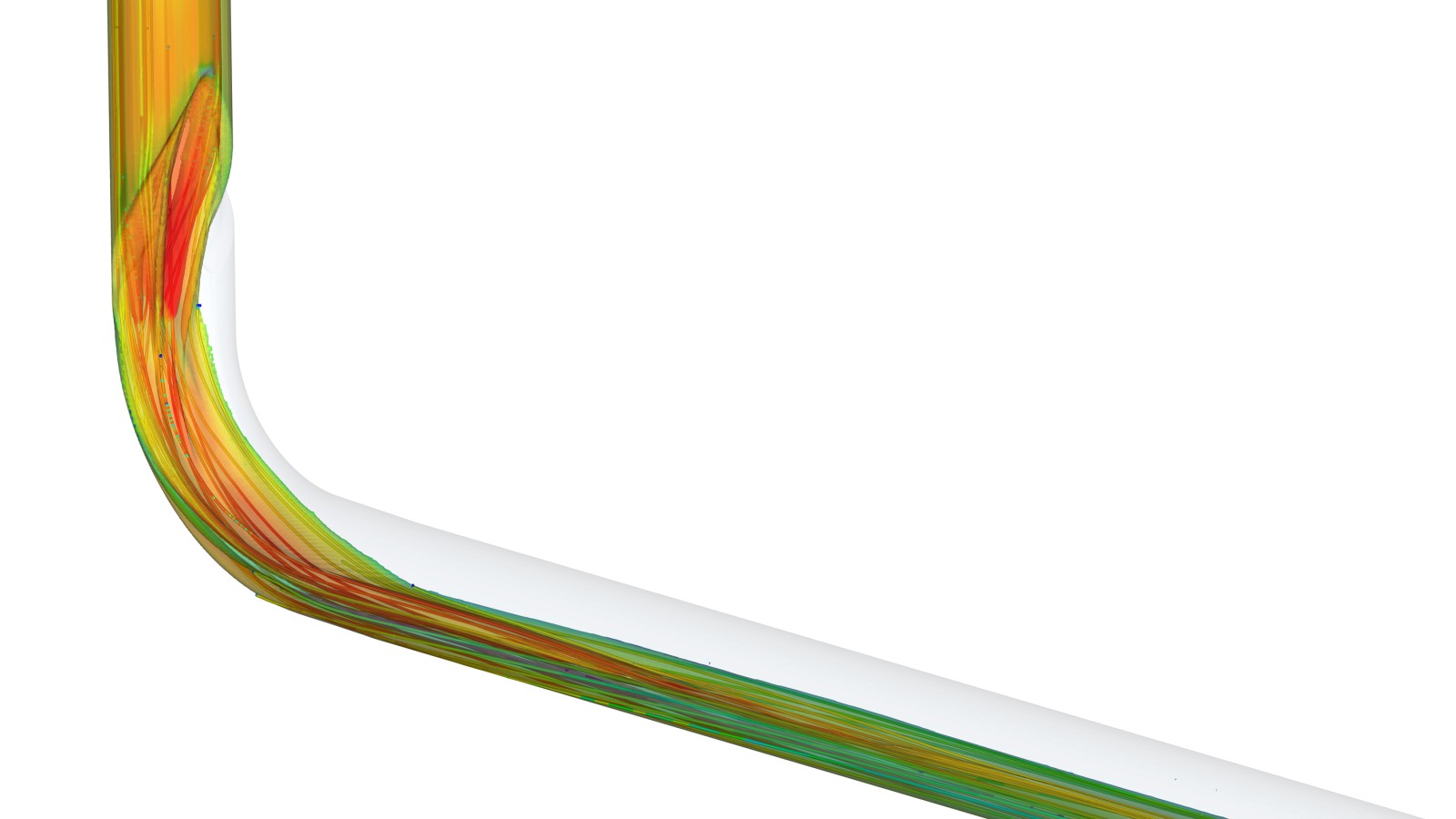 De CFD-animatie toont het geringe impulsverlies van de stroming in de Geberit BottomTurn bocht. De CFD-animatie toont het geringe impulsverlies van de stroming in de Geberit BottomTurn bocht.
