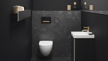 Robinetteries et plaques de déclenchement dorées combinées avec des couleurs sombres