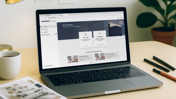 Geberit-klantenportaal op een laptop Geberit-klantenportaal op een laptop