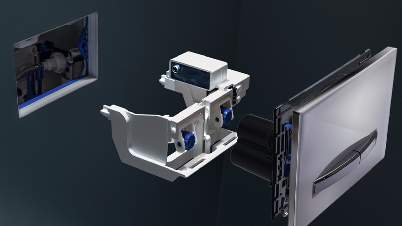 La chasse d'eau sanitaire Geberit interval peut être facilement installée dans n'importe quel réservoir de chasse à encastrer Geberit Sigma 12 cm