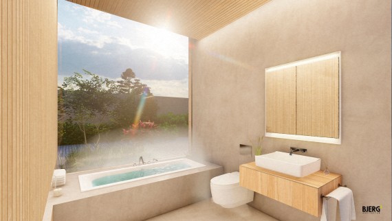 Dans la salle de bains de six mètres carrés, on devrait ressentir un sentiment de calme et de sérénité (© Bjerg Arkitektur)