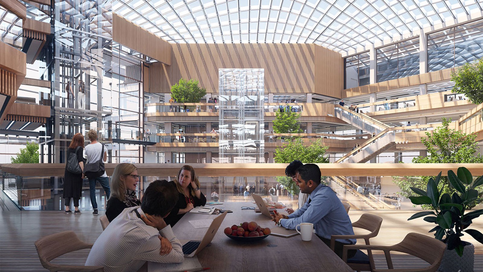 Inondé de lumière grâce à la façade et au toit en verre : l'intérieur du bâtiment (©Foster&Partners) Inondé de lumière grâce à la façade et au toit en verre : l'intérieur du bâtiment (©Foster&Partners)