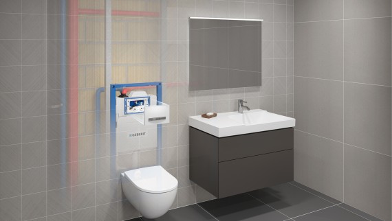 Een Geberit HS30 hygiënespoeling in een ruimtesectie (© Geberit) Een Geberit HS30 hygiënespoeling in een ruimtesectie (© Geberit)