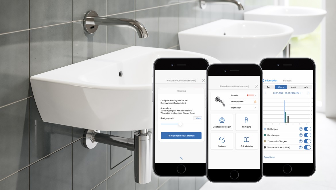 Réglage de robinets de lavabo à l’aide de l’application Geberit Control