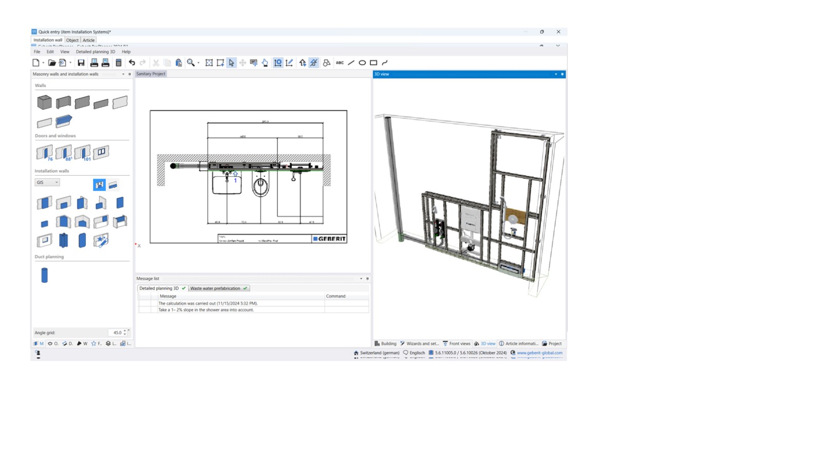 Detailed 3D planning in Geberit ProPlanner Detailed 3D planning in Geberit ProPlanner