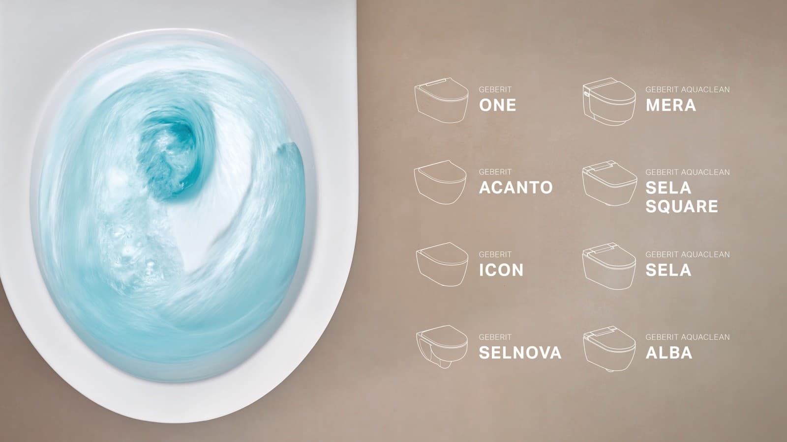 Assortiment van wc's met Geberit TurboFlush spoeltechnologie Assortiment van wc's met Geberit TurboFlush spoeltechnologie