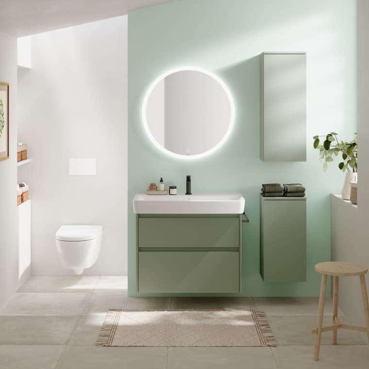Meubles Geberit Selnova en vert, associés au blanc aérien Meubles Geberit Selnova en vert, associés au blanc aérien