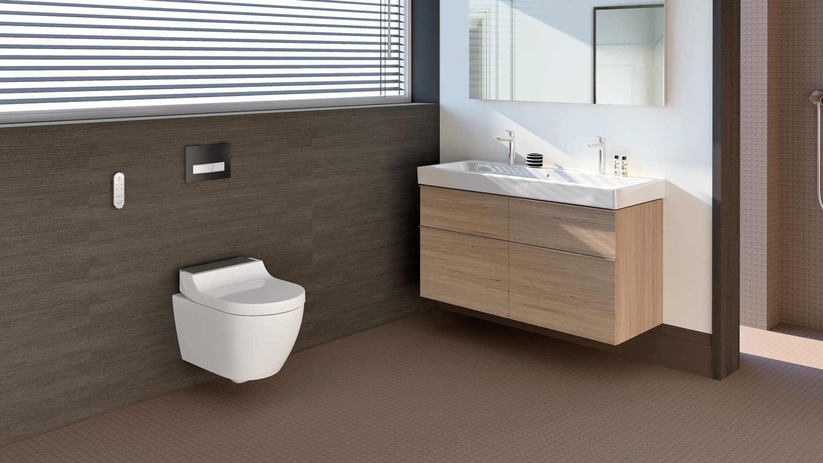 Badkamer met Geberit AquaClean Tuma douche-wc Badkamer met Geberit AquaClean Tuma douche-wc