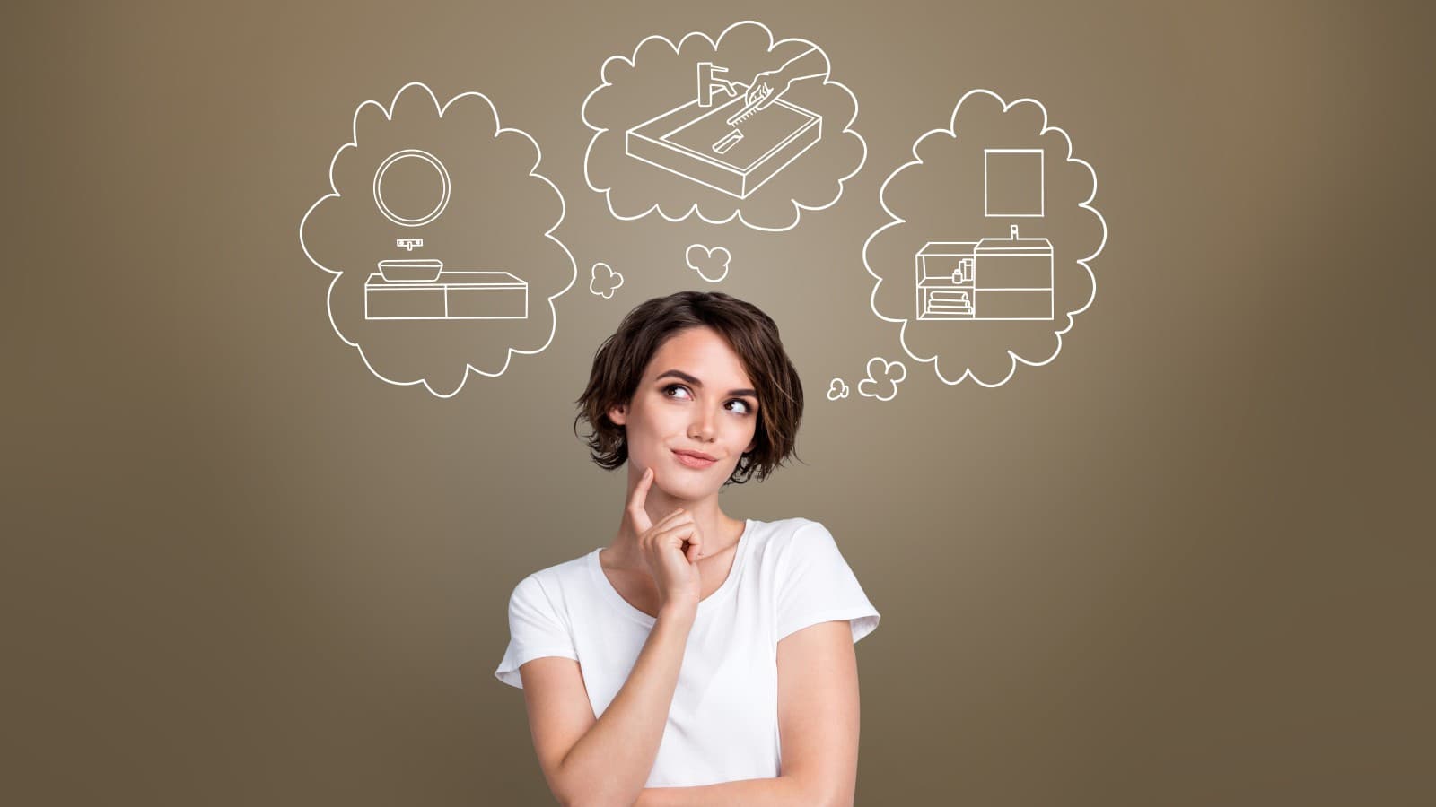 Femme imaginant l'espace lavabo de ses rêves Femme imaginant l'espace lavabo de ses rêves