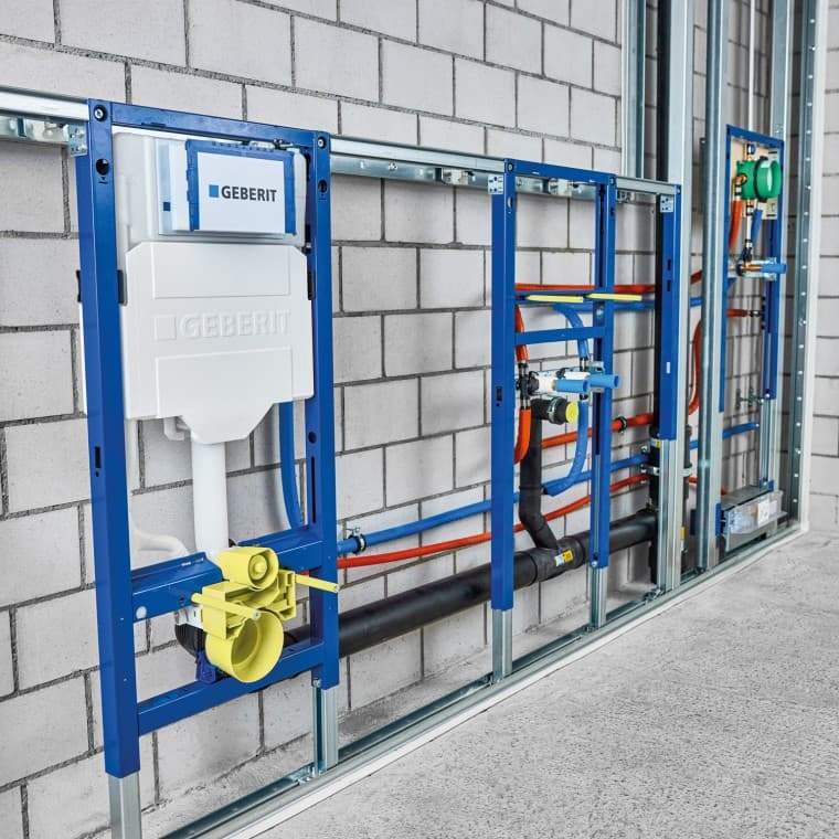 Système d'installation Systemfix avec bâti-supports pour WC, pour lavabo et pour évacuation murale de douche Système d'installation Systemfix avec bâti-supports pour WC, pour lavabo et pour évacuation murale de douche