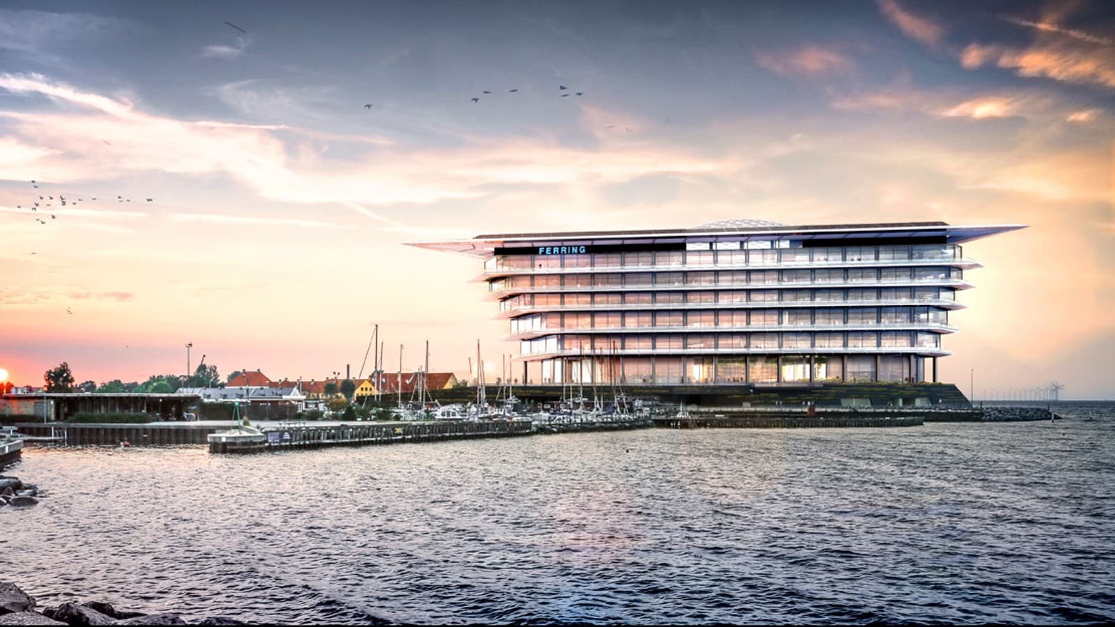Une île de légèreté flottante : nouveau siège de la société pharmaceutique Ferring Pharmaceuticals à Kastrup, au Danemark (©Foster&Partners) Une île de légèreté flottante : nouveau siège de la société pharmaceutique Ferring Pharmaceuticals à Kastrup, au Danemark (©Foster&Partners)