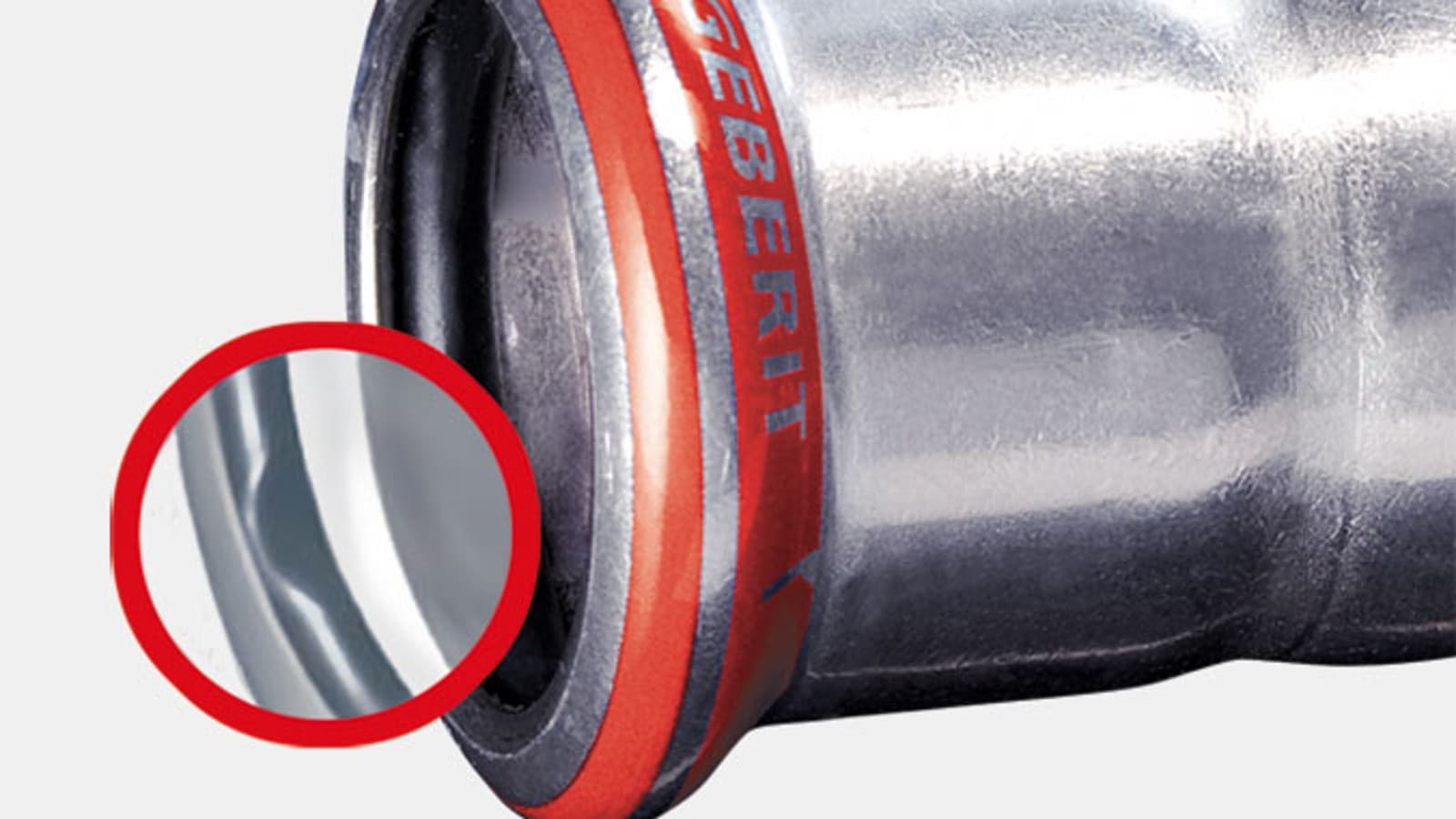 Geberit Mapress Raccord en acier au carbone avec indicateur de pression rouge et joint torique noir Geberit Mapress Raccord en acier au carbone avec indicateur de pression rouge et joint torique noir